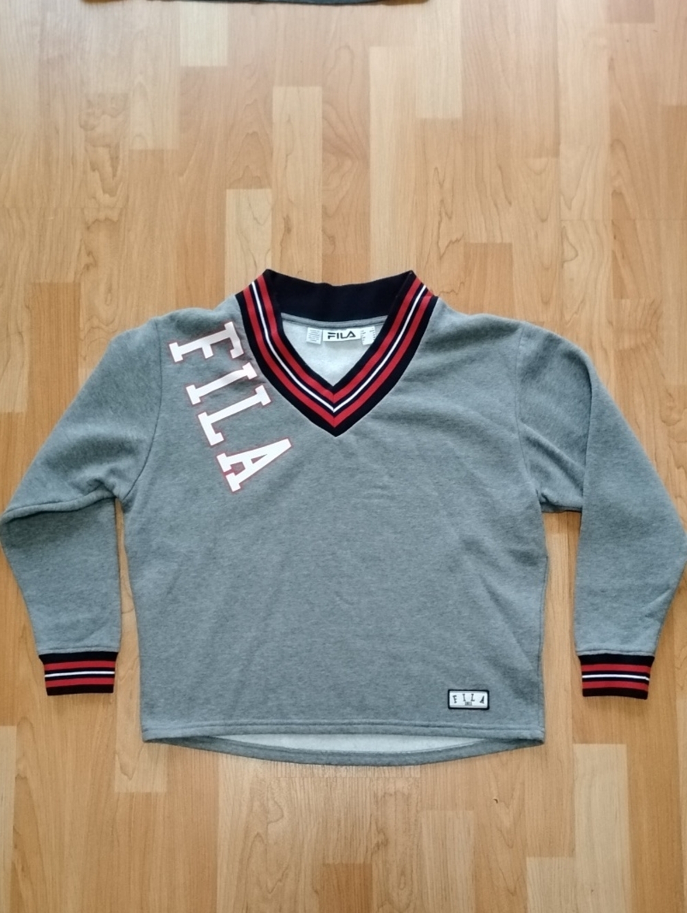FILA Gray Women's V-Neck Sweatshirt with Red & Black Trim